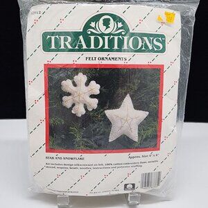 Felt Embroidery Ornament Kit Star & Snowflake 4" X 4"